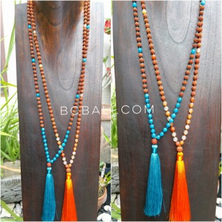 4color radraksha beads tassels necklace with glass beads